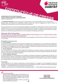 Communiqué de Presse - Certification Quali Hlm